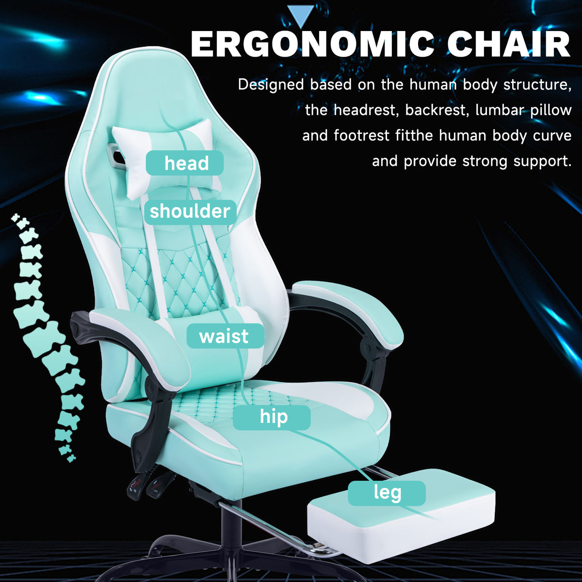 Arelva Pro Gaming Chair – 7 Colors, Footrest & 135° Recline