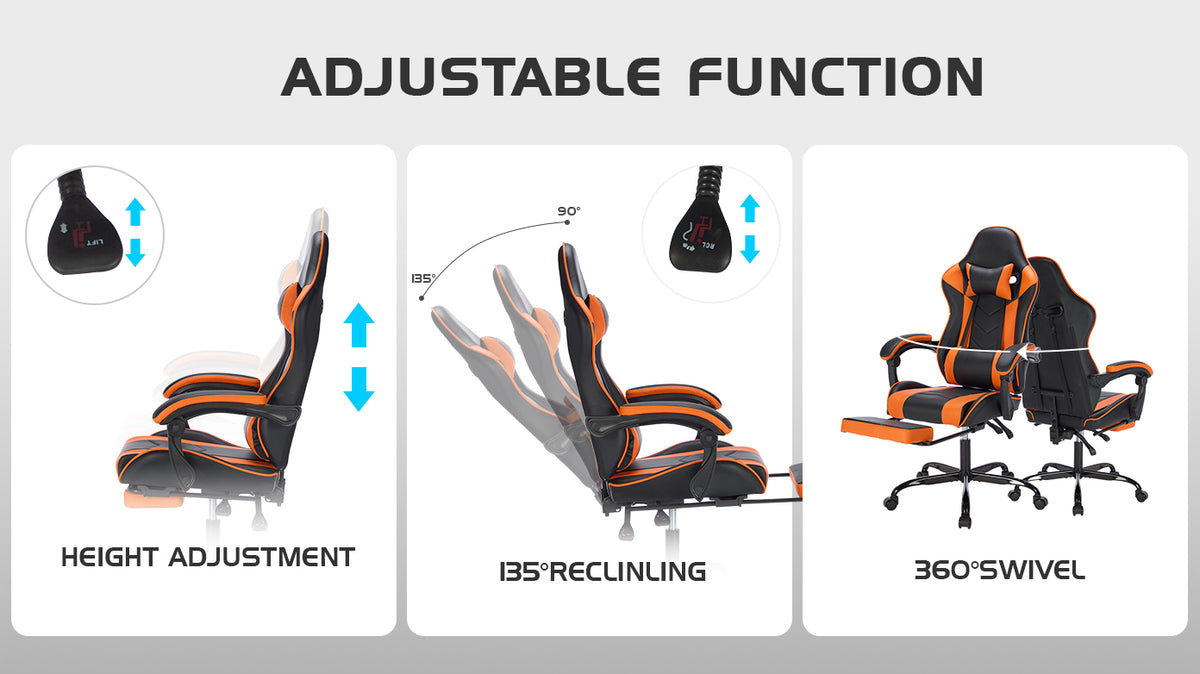 Arelva Pro Gaming Chair – 7 Colors, Footrest & 135° Recline