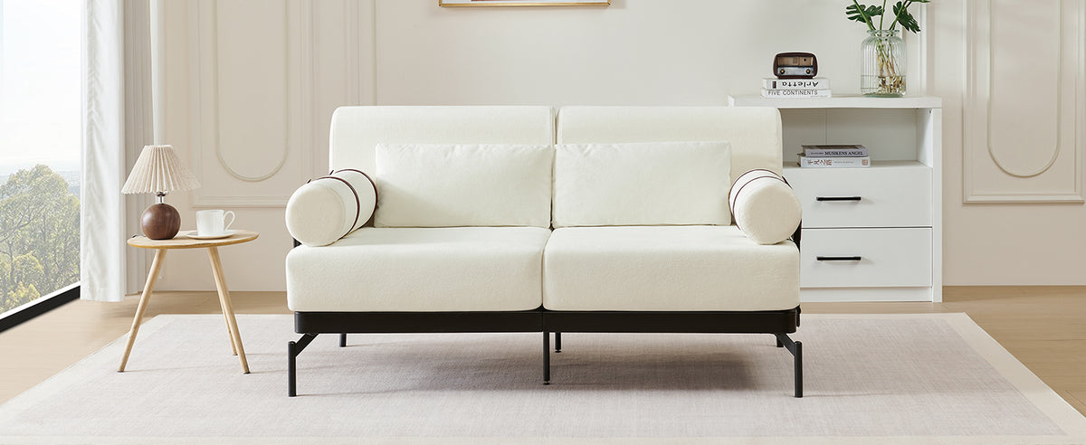 VoltForm 2-Seater Sofa – Modern Chenille Loveseat with USB & Cylinder Arms