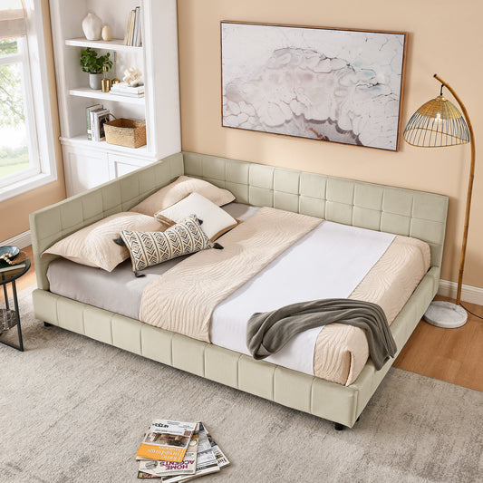NestLounge Upholstered Queen Bed Frame – Sofa-Style with Backrest & Arms