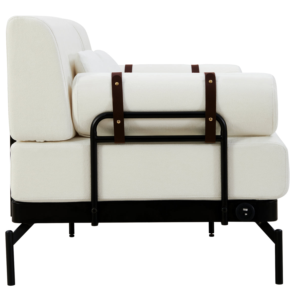 VoltForm 2-Seater Sofa – Modern Chenille Loveseat with USB & Cylinder Arms