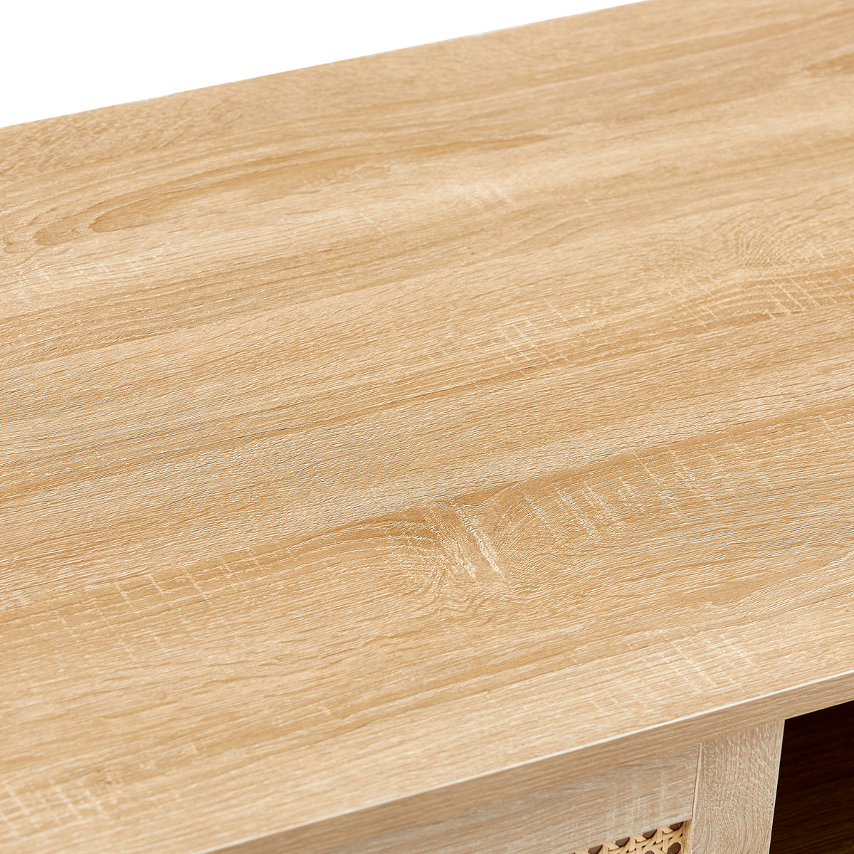 Rovia Cane Sliding Coffee Table – Natural Wood, 41”