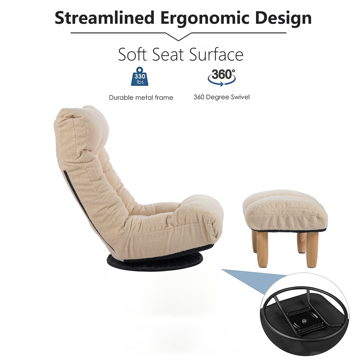 GlideNest Recliner Set – Adjustable Swivel Lounge Chair with Ottoman