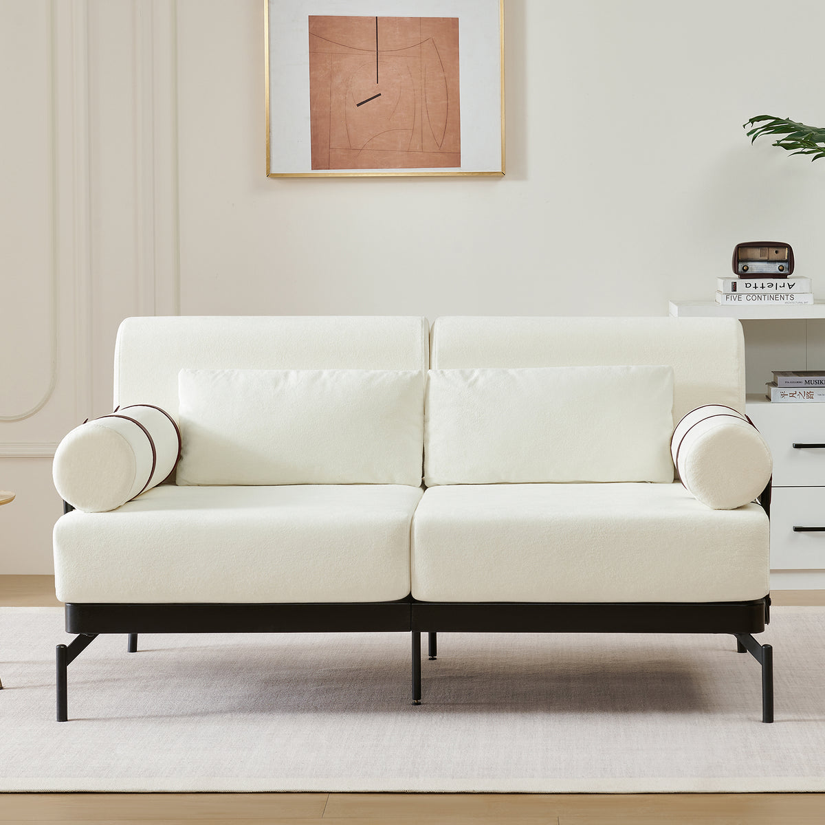 VoltForm 2-Seater Sofa – Modern Chenille Loveseat with USB & Cylinder Arms