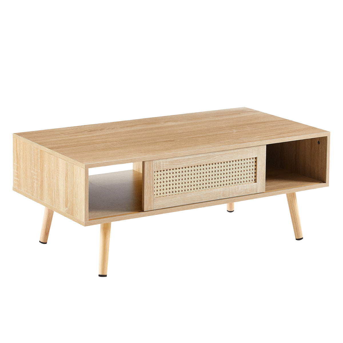 Rovia Cane Sliding Coffee Table – Natural Wood, 41”