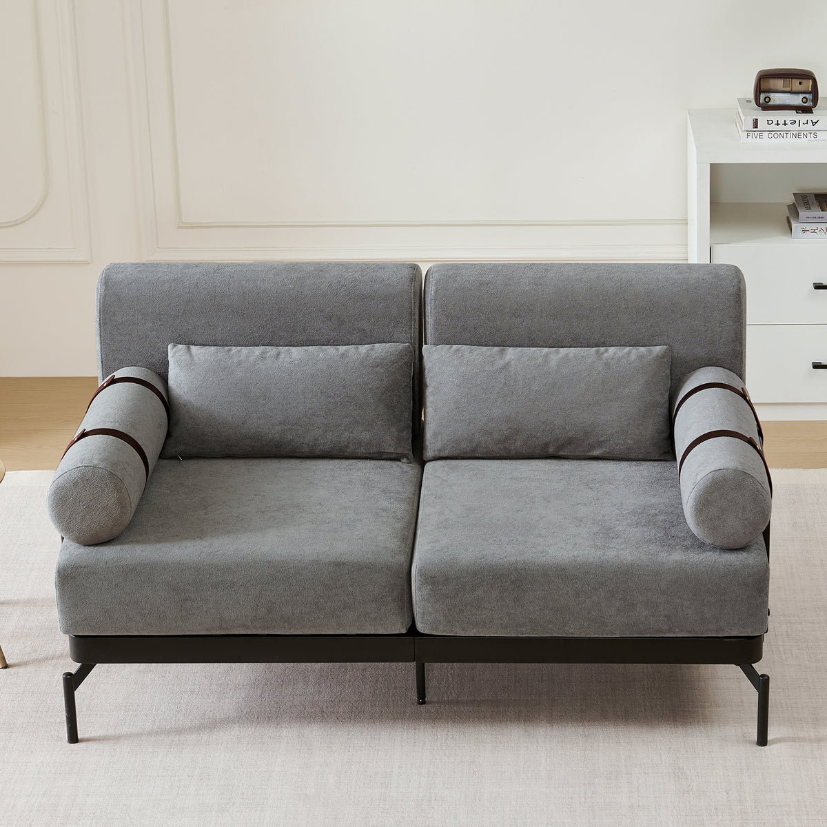 VoltForm 2-Seater Sofa – Modern Chenille Loveseat with USB & Cylinder Arms