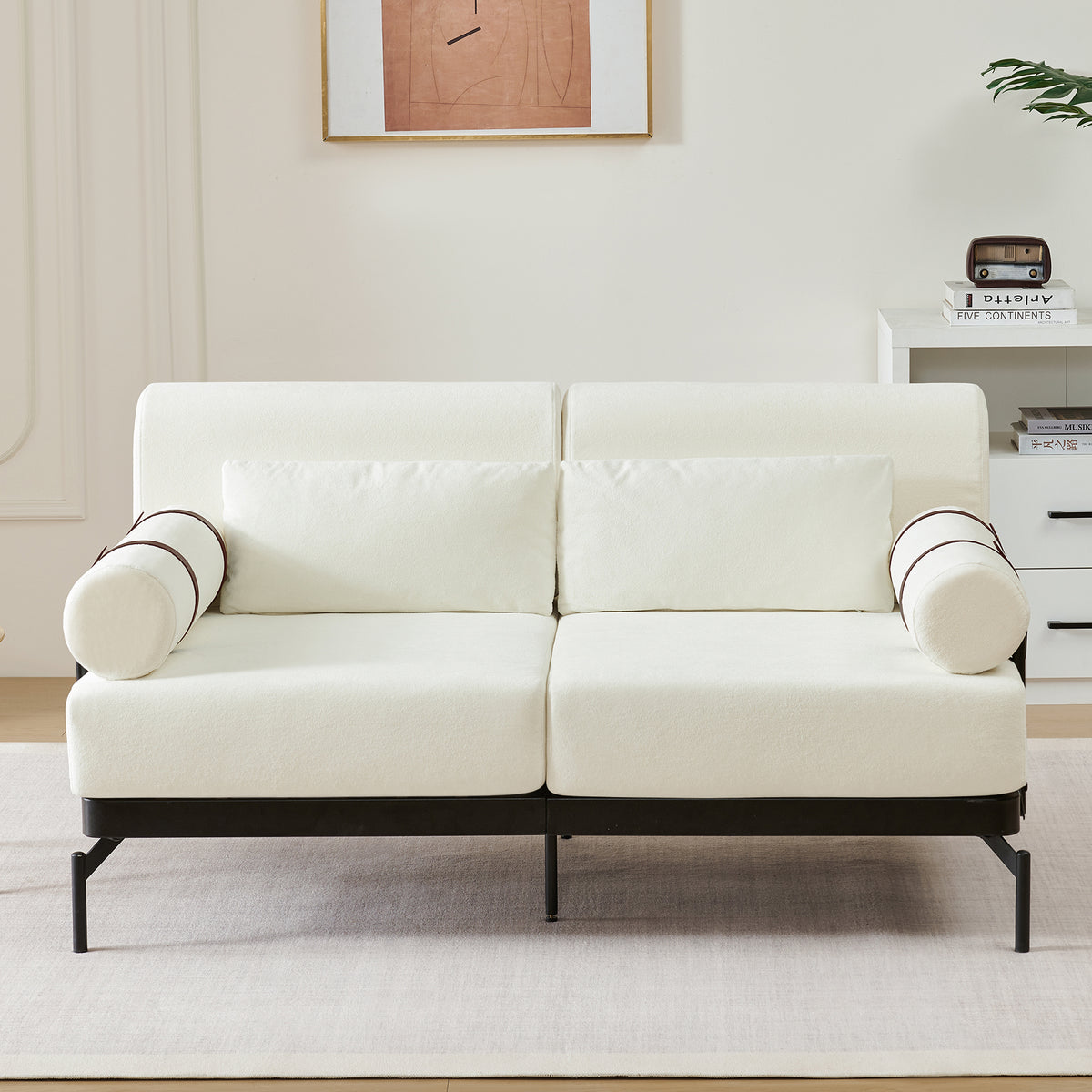 VoltForm 2-Seater Sofa – Modern Chenille Loveseat with USB & Cylinder Arms