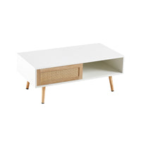 Rovia Cane Sliding Coffee Table – Natural Wood, 41”