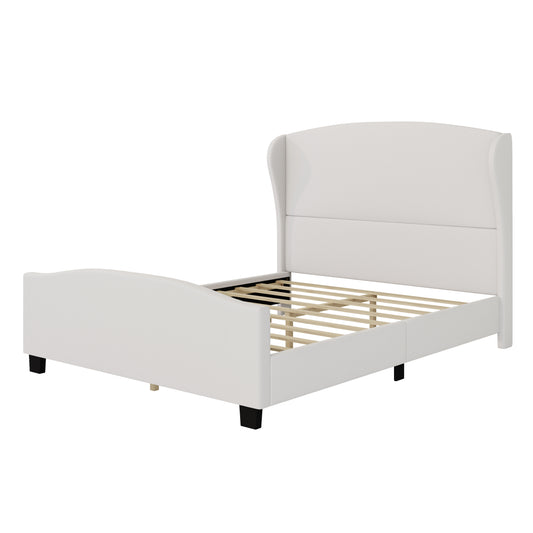 QuietWing Linen Upholstered Bed Frame – Queen Size Beige