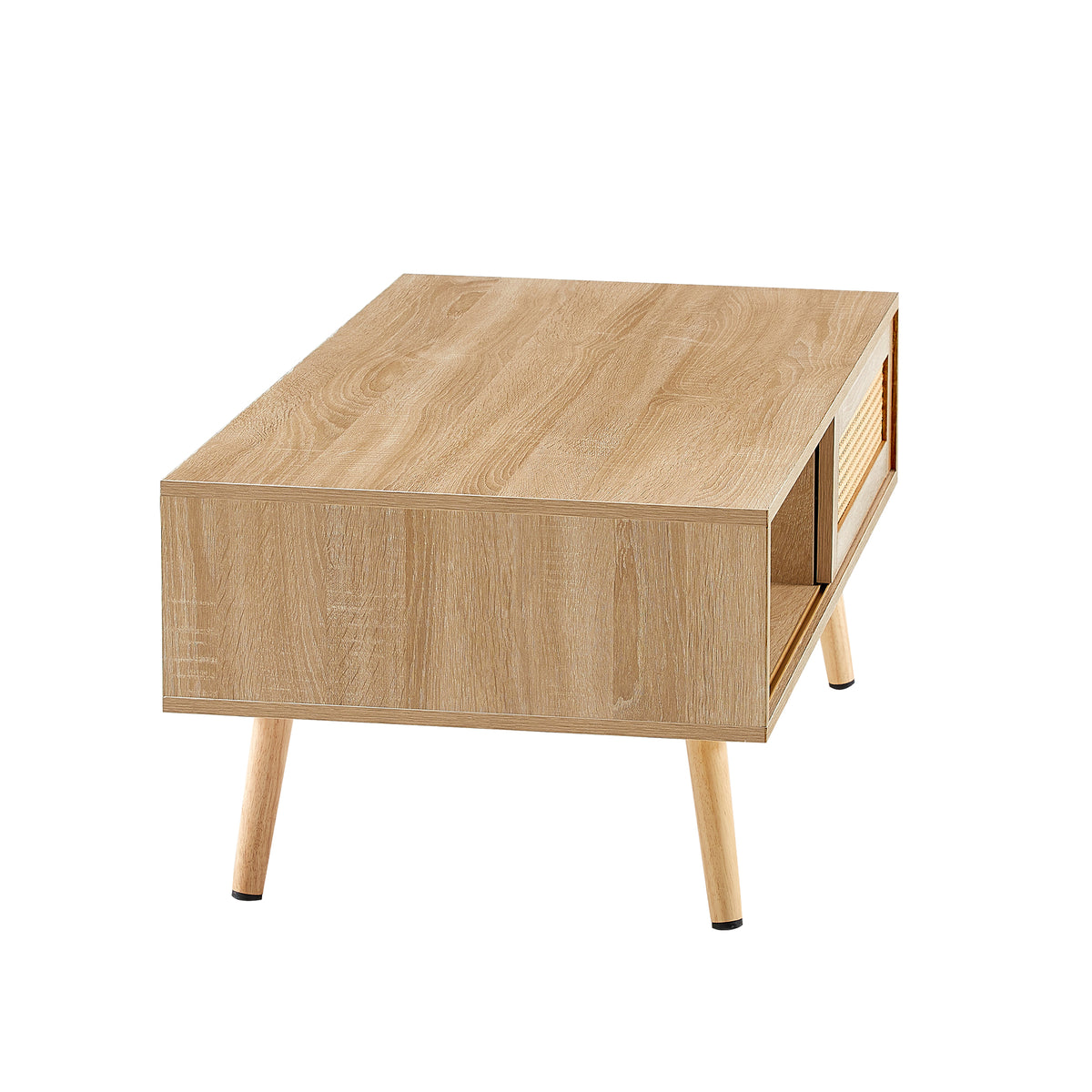 Rovia Cane Sliding Coffee Table – Natural Wood, 41”