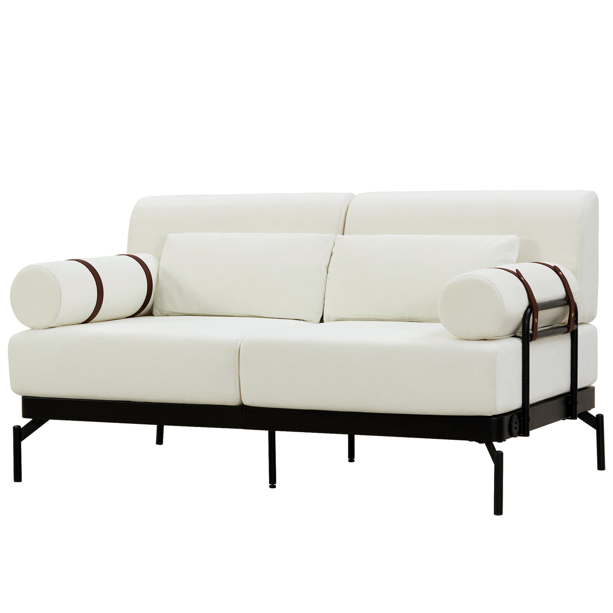 VoltForm 2-Seater Sofa – Modern Chenille Loveseat with USB & Cylinder Arms