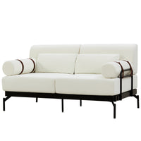 VoltForm 2-Seater Sofa – Modern Chenille Loveseat with USB & Cylinder Arms
