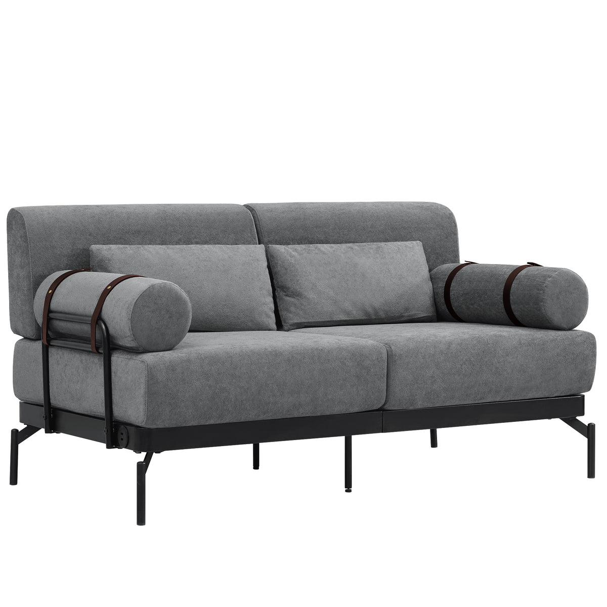 VoltForm 2-Seater Sofa – Modern Chenille Loveseat with USB & Cylinder Arms