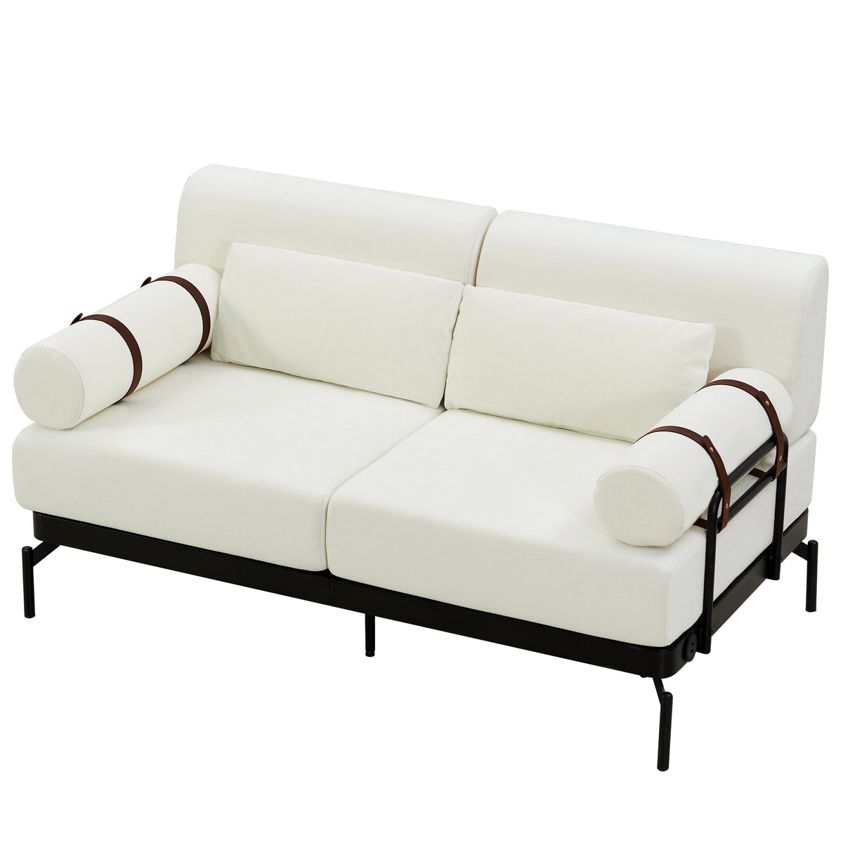 VoltForm 2-Seater Sofa – Modern Chenille Loveseat with USB & Cylinder Arms