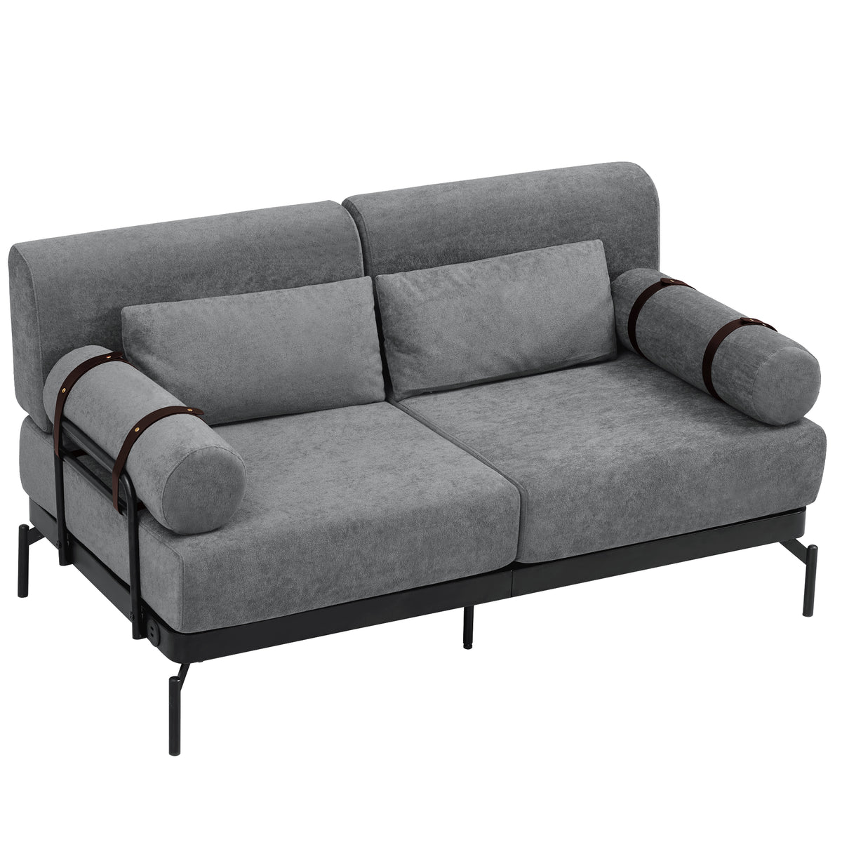 VoltForm 2-Seater Sofa – Modern Chenille Loveseat with USB & Cylinder Arms