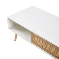 Rovia Cane Sliding Coffee Table – Natural Wood, 41”