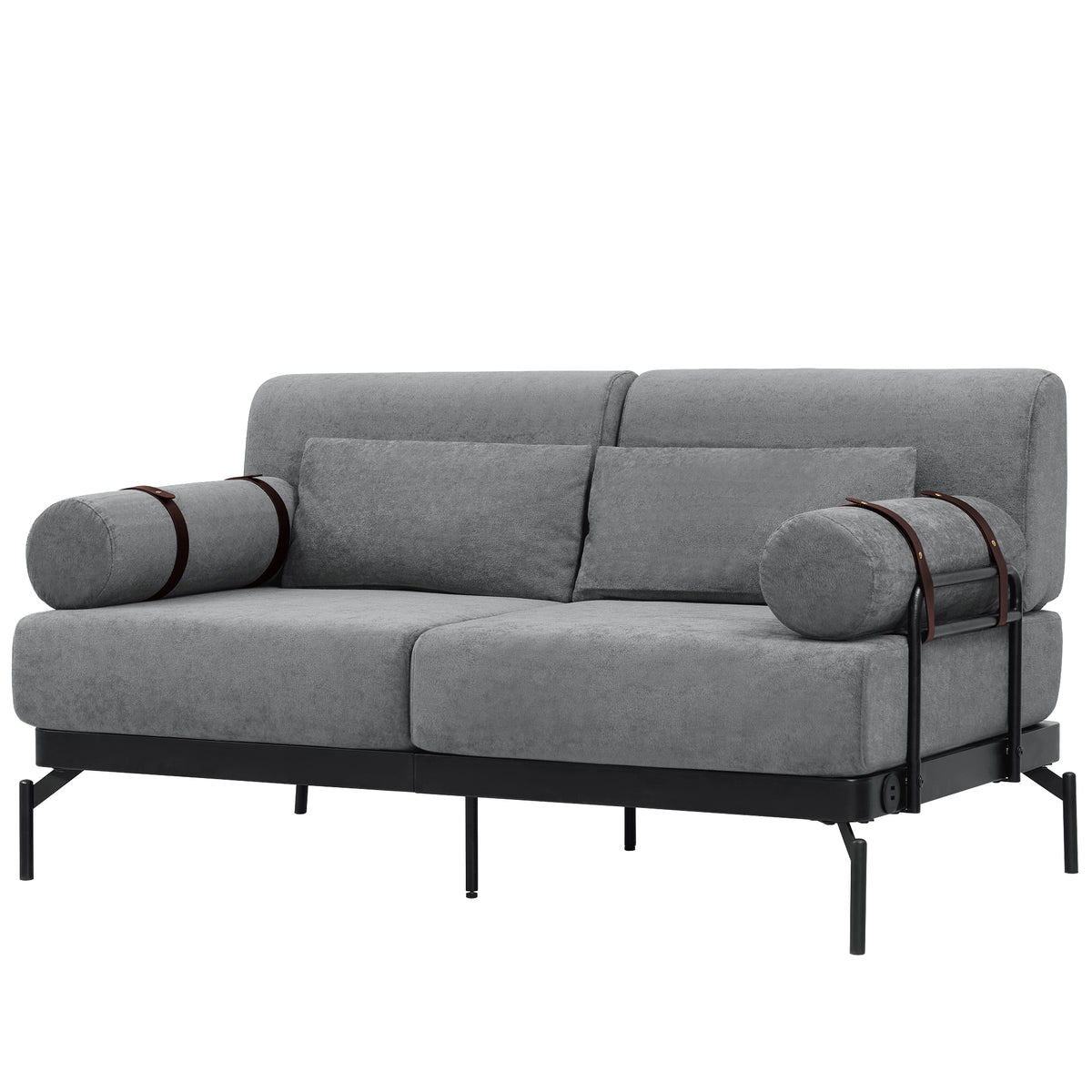 VoltForm 2-Seater Sofa – Modern Chenille Loveseat with USB & Cylinder Arms