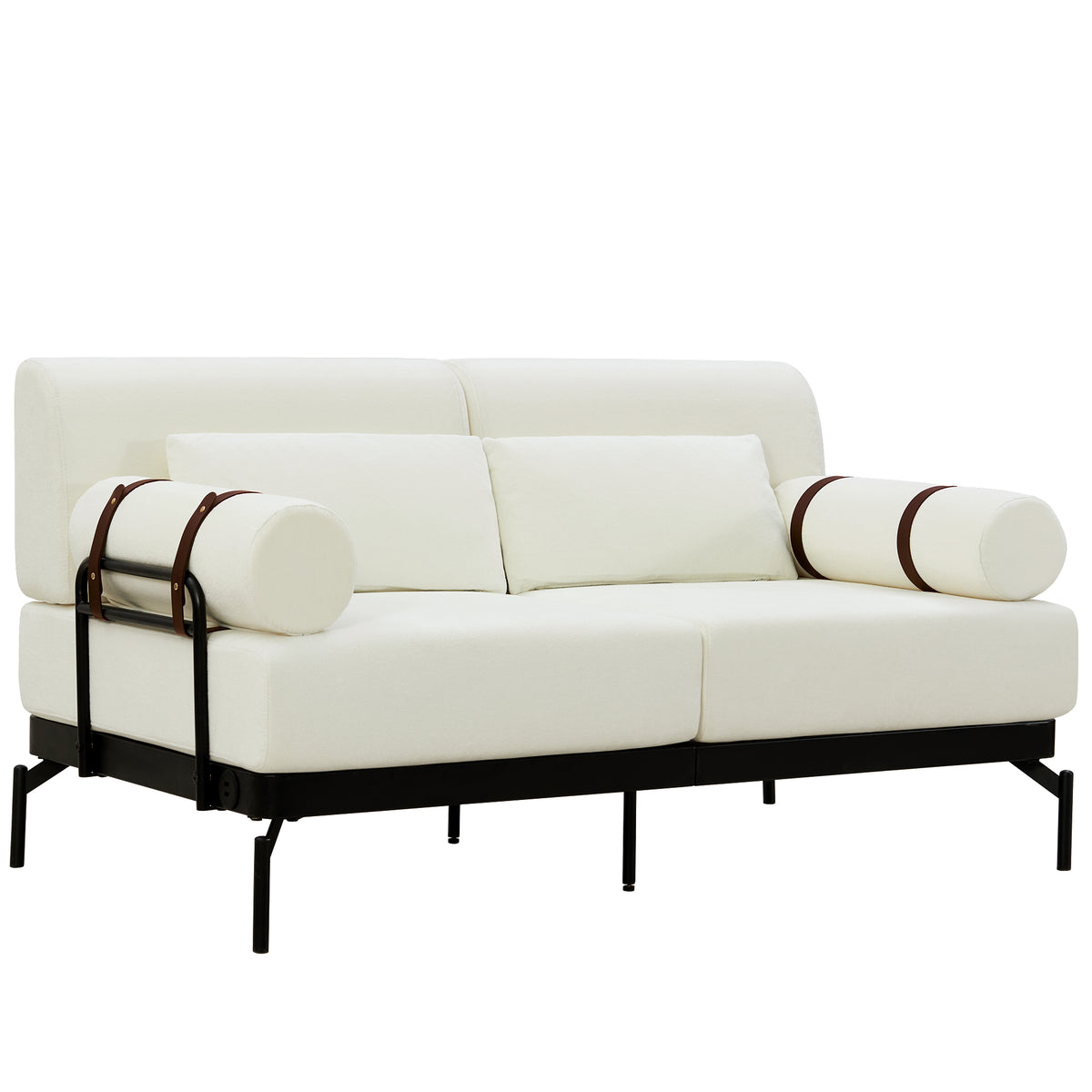 VoltForm 2-Seater Sofa – Modern Chenille Loveseat with USB & Cylinder Arms
