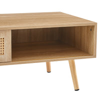 Rovia Cane Sliding Coffee Table – Natural Wood, 41”