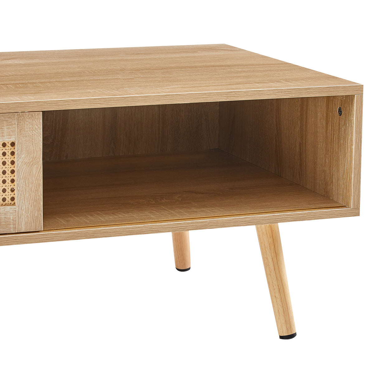 Rovia Cane Sliding Coffee Table – Natural Wood, 41”