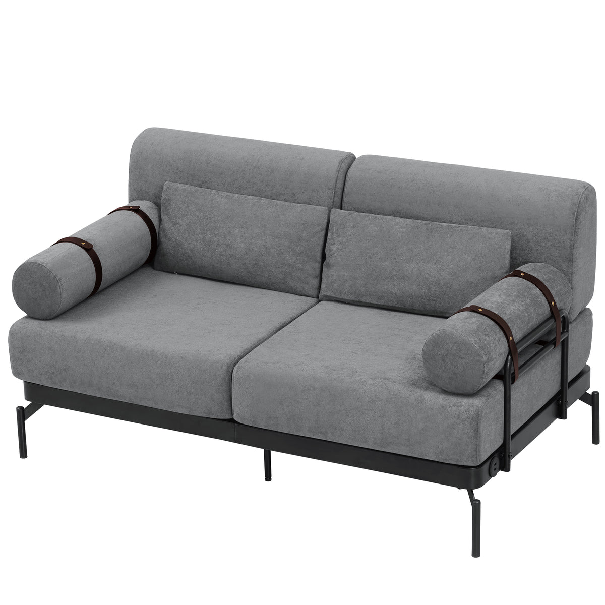 VoltForm 2-Seater Sofa – Modern Chenille Loveseat with USB & Cylinder Arms