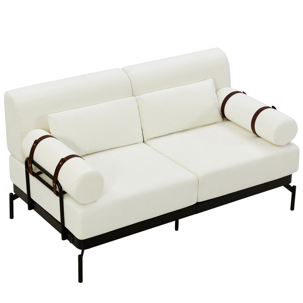 VoltForm 2-Seater Sofa – Modern Chenille Loveseat with USB & Cylinder Arms