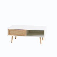 Rovia Cane Sliding Coffee Table – Natural Wood, 41”