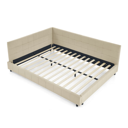 NestLounge Upholstered Queen Bed Frame – Sofa-Style with Backrest & Arms