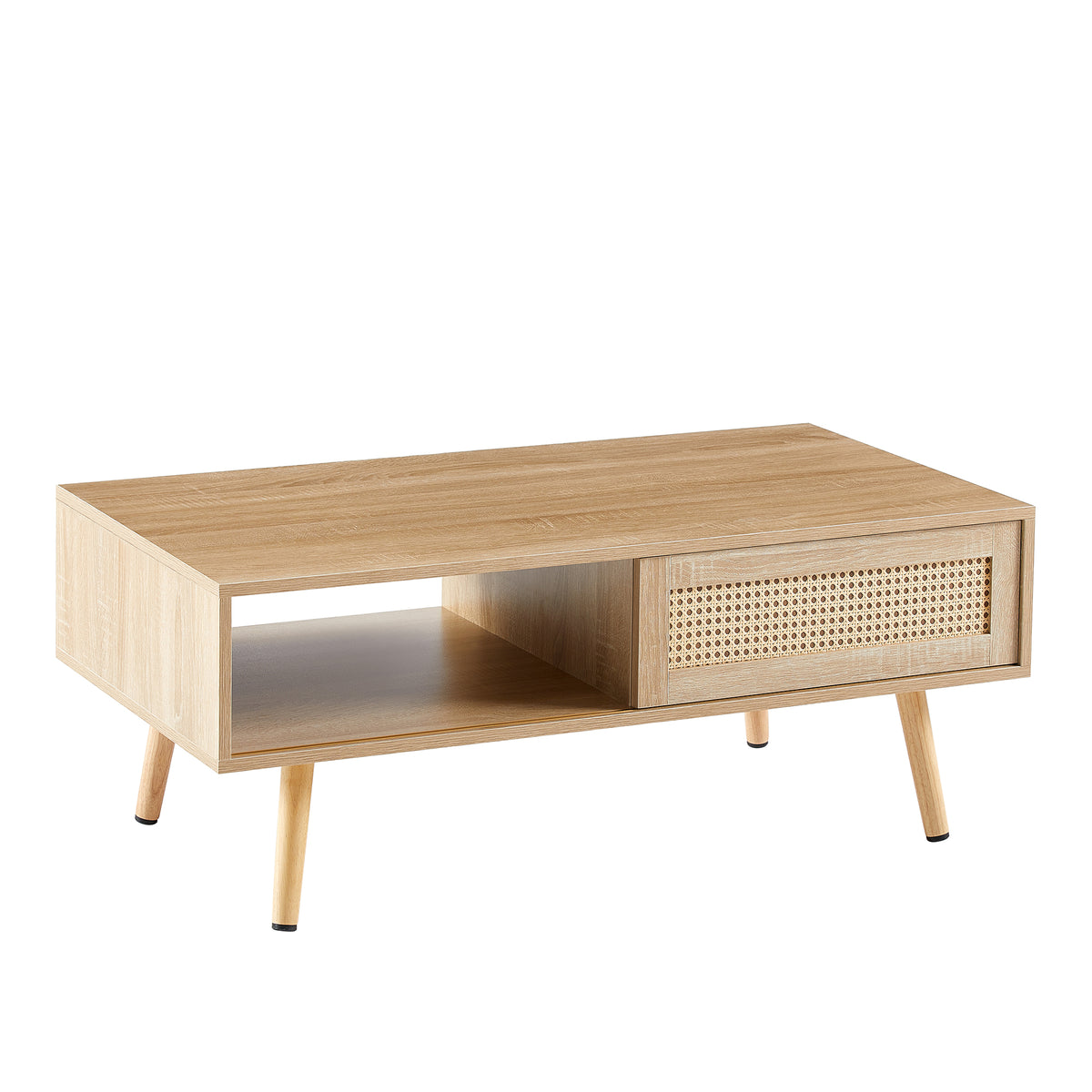 Rovia Cane Sliding Coffee Table – Natural Wood, 41”