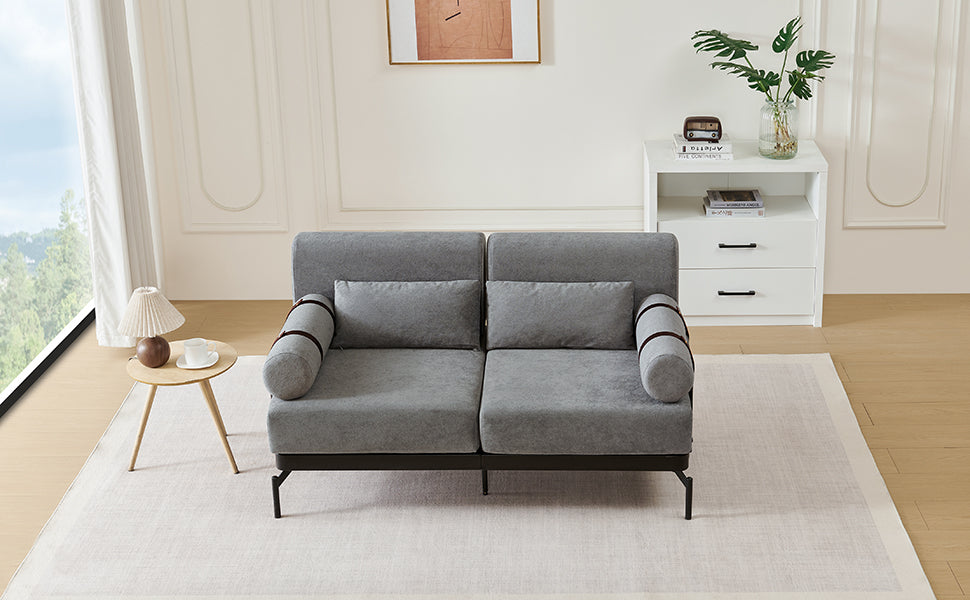 VoltForm 2-Seater Sofa – Modern Chenille Loveseat with USB & Cylinder Arms