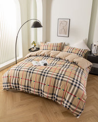 “GridNest” Checkered Cotton Bedding Set – TwinXL 3-Piece