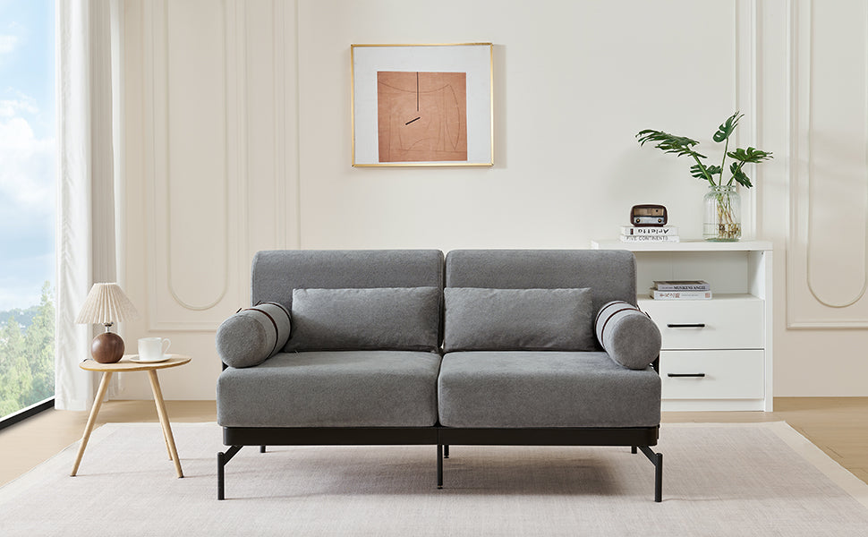 VoltForm 2-Seater Sofa – Modern Chenille Loveseat with USB & Cylinder Arms