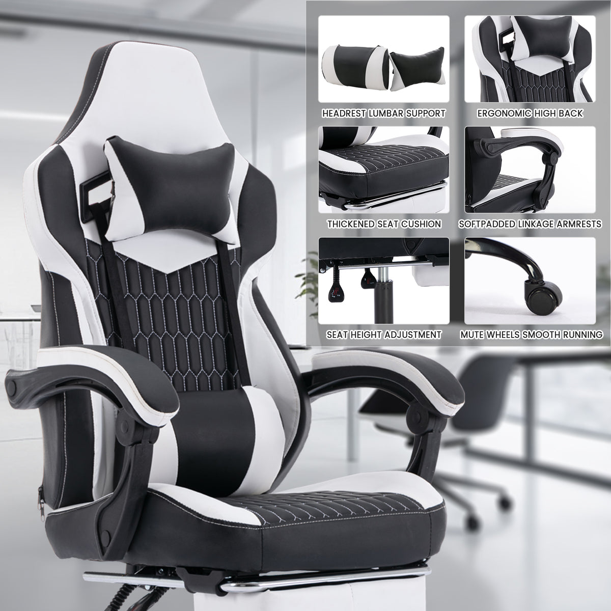 Arelva Pro Gaming Chair – 7 Colors, Footrest & 135° Recline