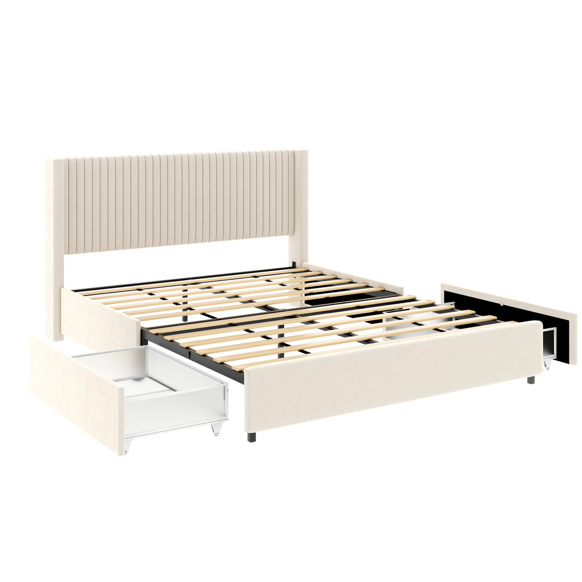 CloudNest Velvet Bed Frame – Queen with Dual Storage Drawers