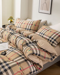 “GridNest” Checkered Cotton Bedding Set – TwinXL 3-Piece
