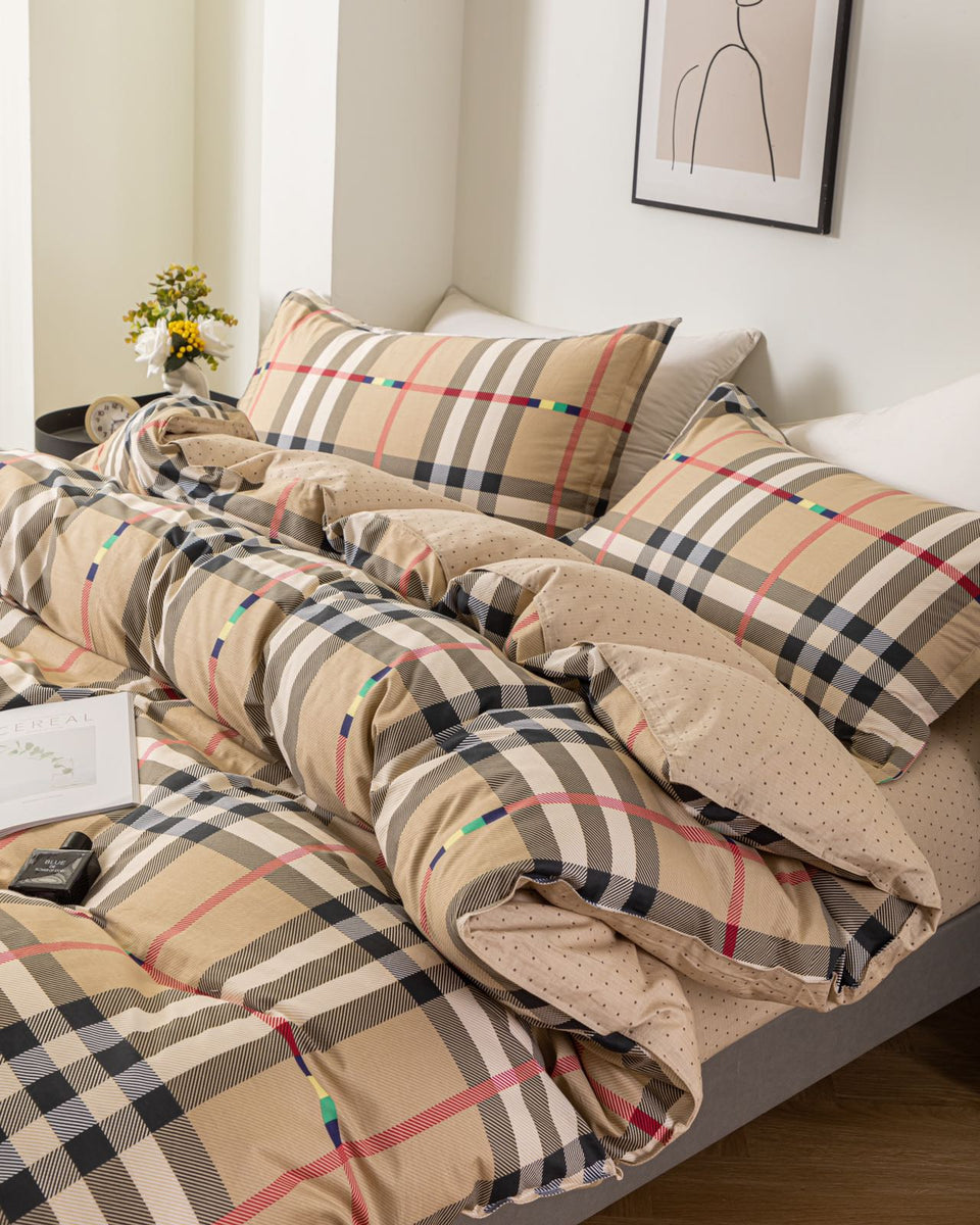 “GridNest” Checkered Cotton Bedding Set – TwinXL 3-Piece