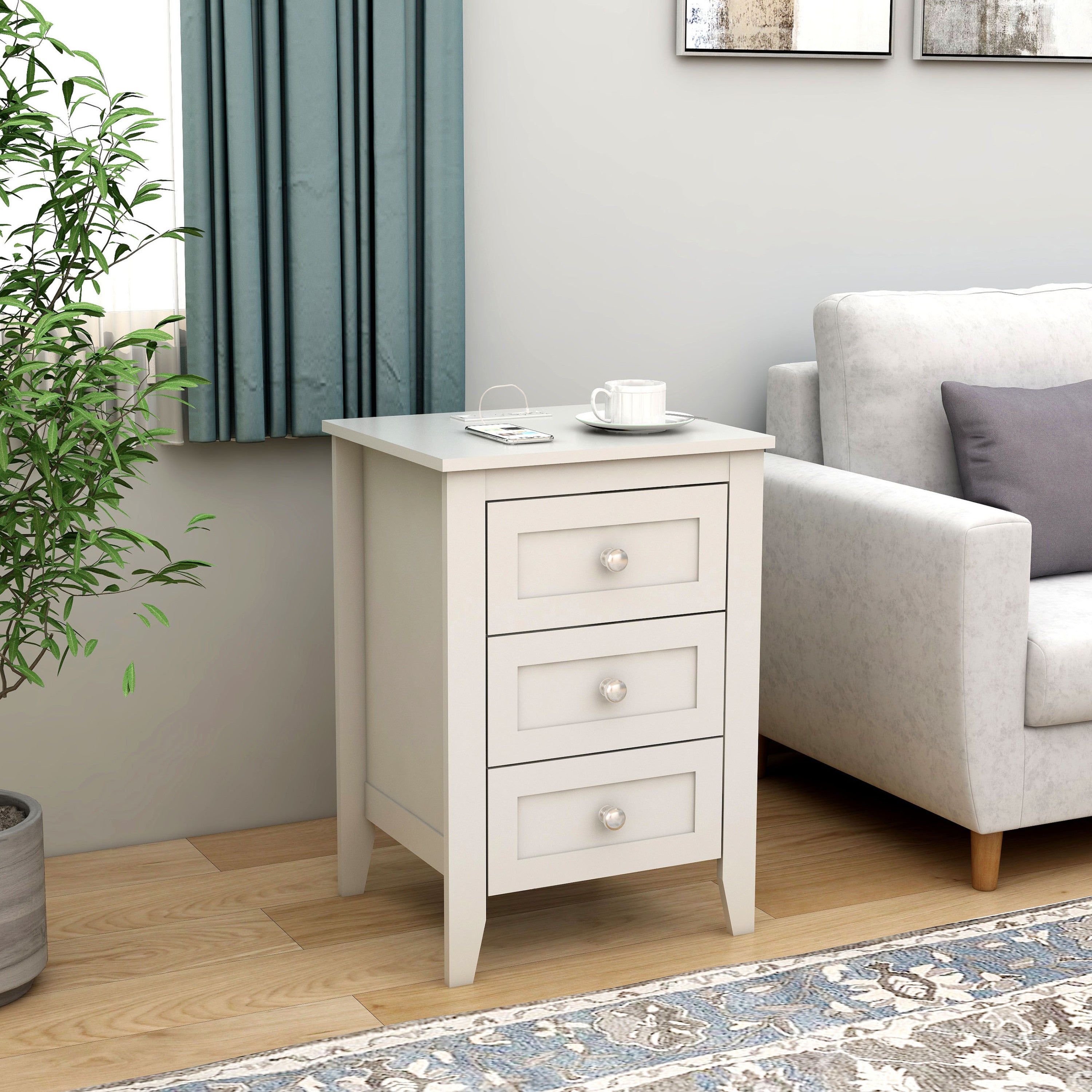 ChargeBox Nightstand – 3-Drawer Side Table with USB & Power Outlets