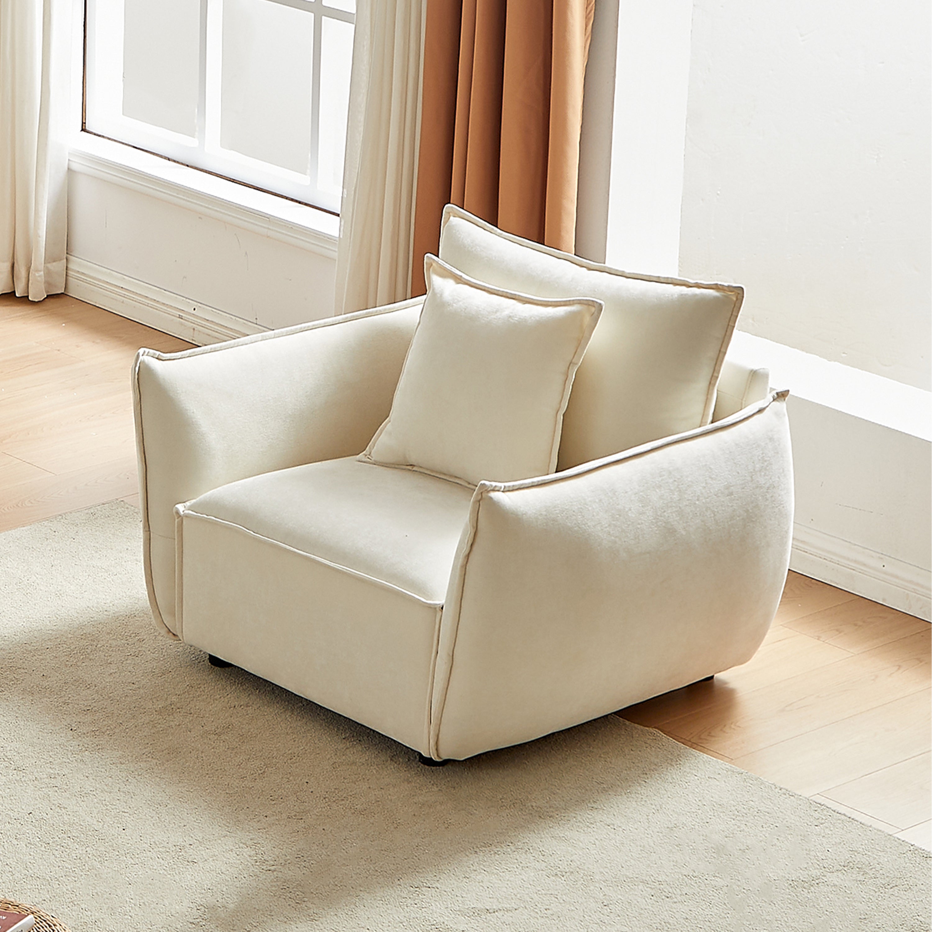 LoafSeat Accent Armchair – Chenille Upholstered Lounge Chair with Pillows