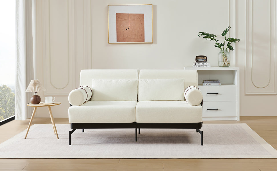 VoltForm 2-Seater Sofa – Modern Chenille Loveseat with USB & Cylinder Arms