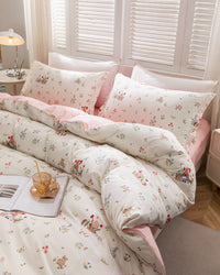 “BlossomMood” Pink Floral Cotton Bedding Set – TwinXL 3-Piece