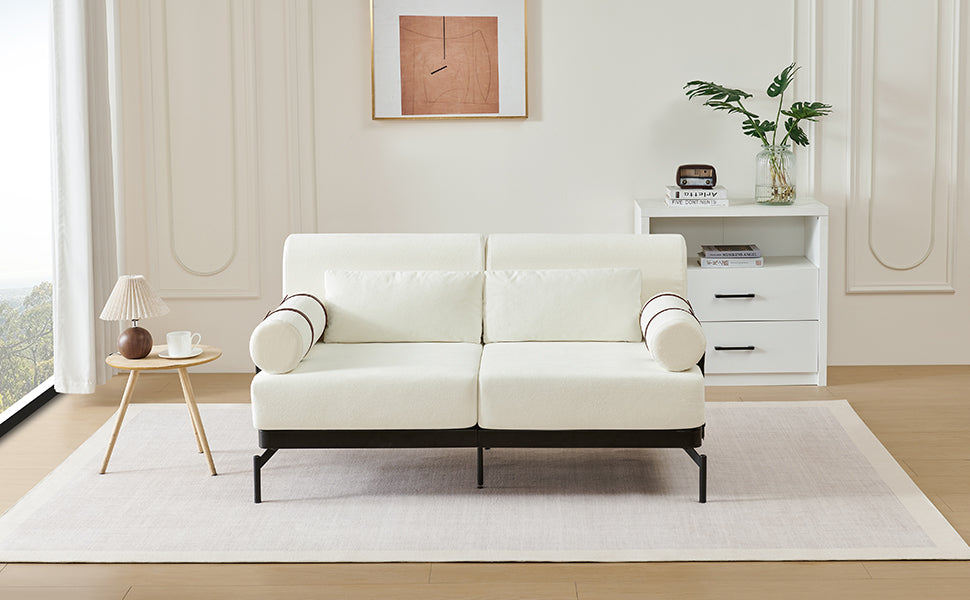 VoltForm 2-Seater Sofa – Modern Chenille Loveseat with USB & Cylinder Arms