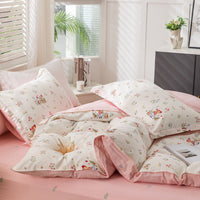 “BlossomMood” Pink Floral Cotton Bedding Set – TwinXL 3-Piece