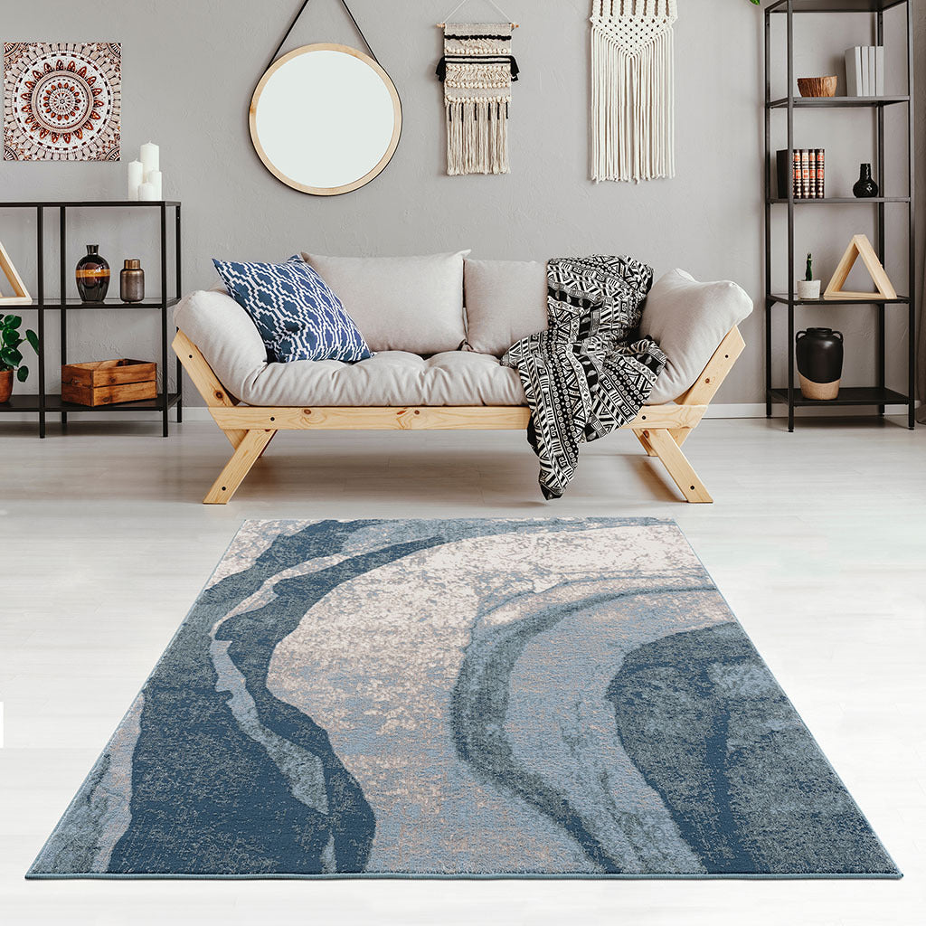 BlueSway Area Rug – Abstract Wave Design