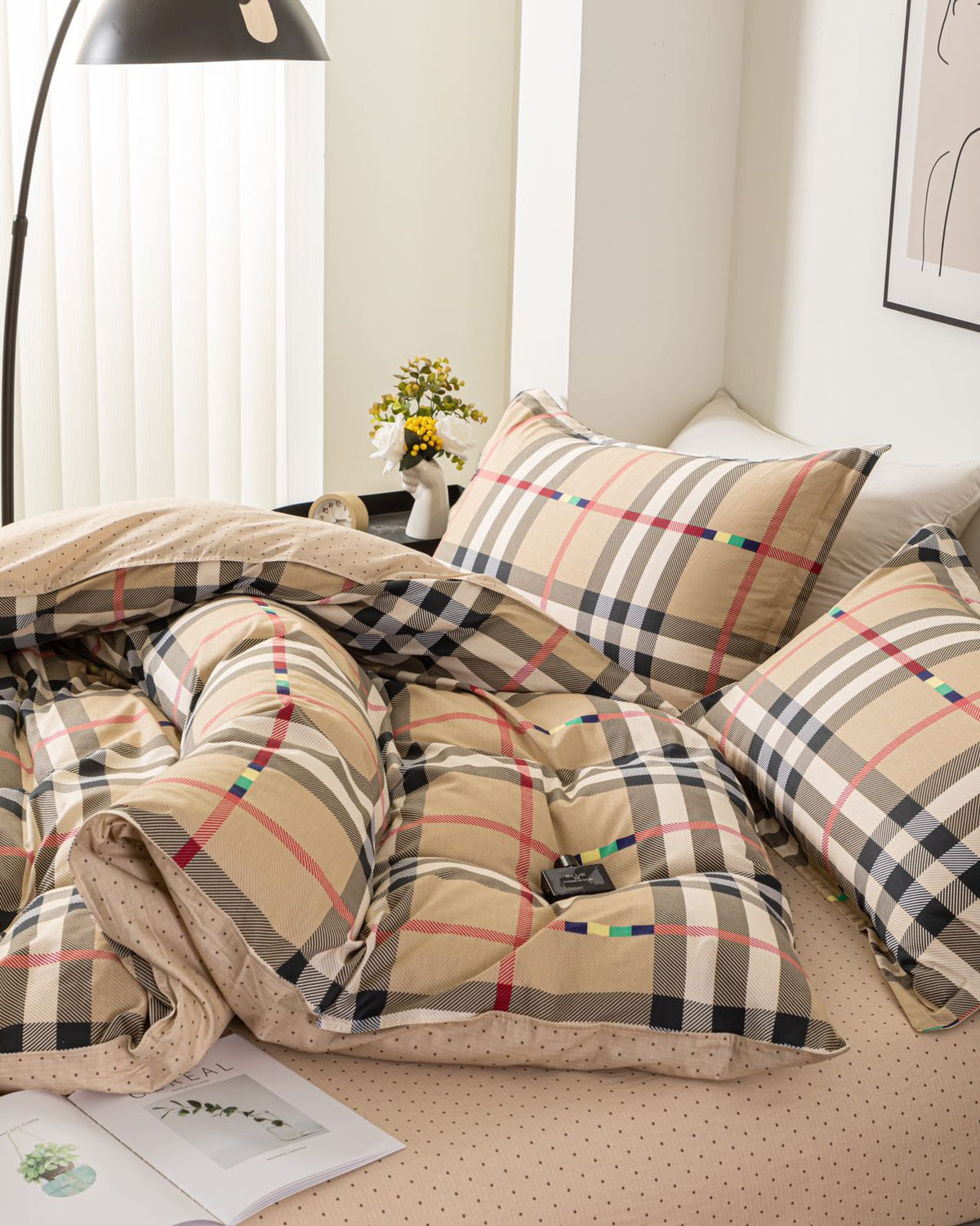 “GridNest” Checkered Cotton Bedding Set – TwinXL 3-Piece