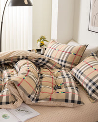 “GridNest” Checkered Cotton Bedding Set – TwinXL 3-Piece