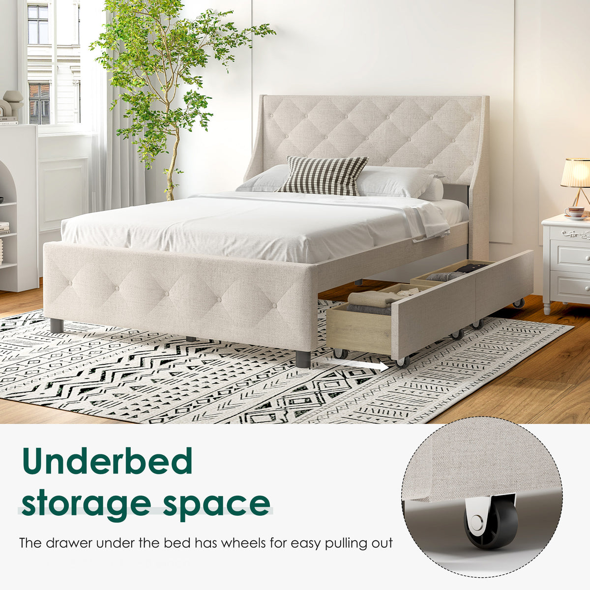 NestVault Upholstered Storage Bed – Queen Size (Carbon Gray)