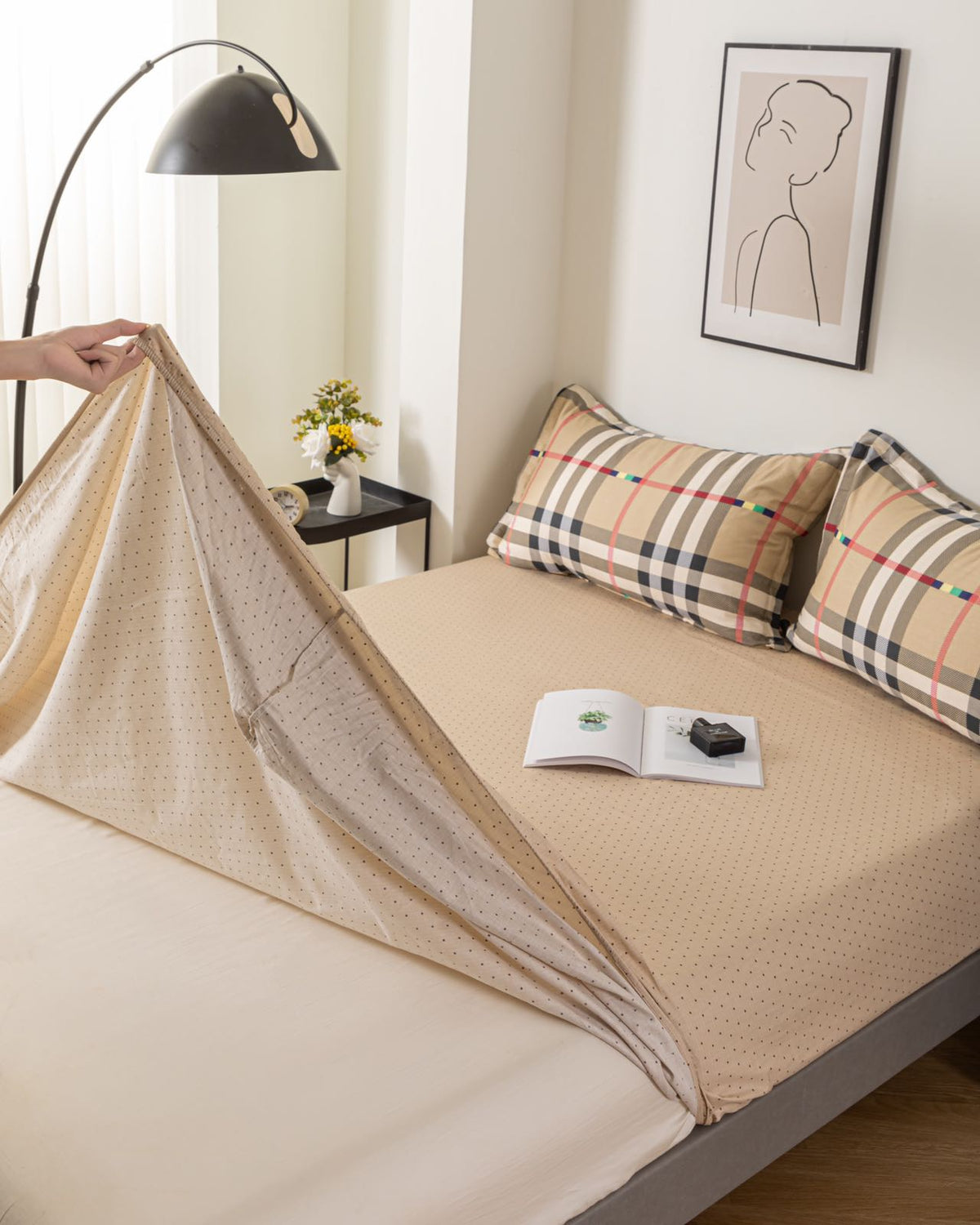 “GridNest” Checkered Cotton Bedding Set – TwinXL 3-Piece