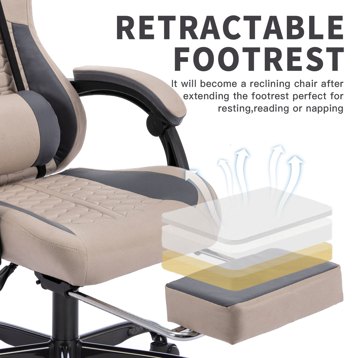 Arelva Pro Gaming Chair – 7 Colors, Footrest & 135° Recline