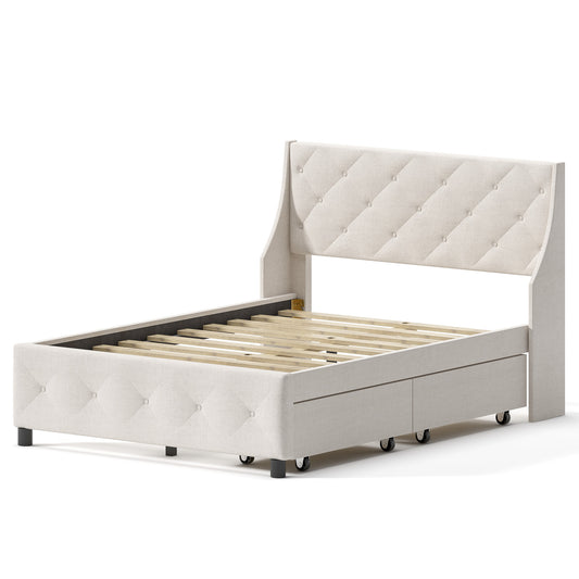 NestVault Upholstered Storage Bed – Queen Size (Carbon Gray)