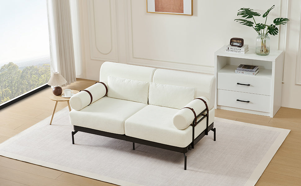 VoltForm 2-Seater Sofa – Modern Chenille Loveseat with USB & Cylinder Arms